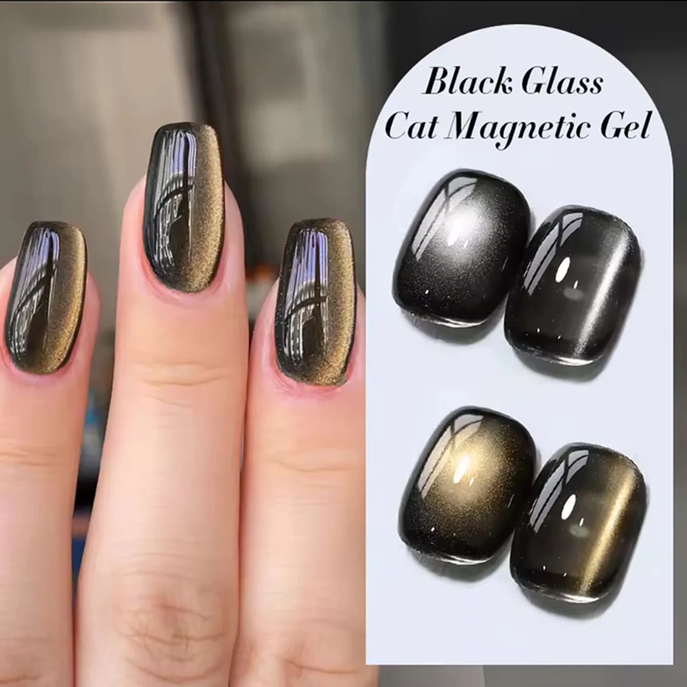 MAINEL 10ML Smalto Gel Occhio di Gatto Nero Effetto Vetro - Un Popolare Smalto Gel Occhio di Gatto Nero e Oro che Illumina la Carnagione
