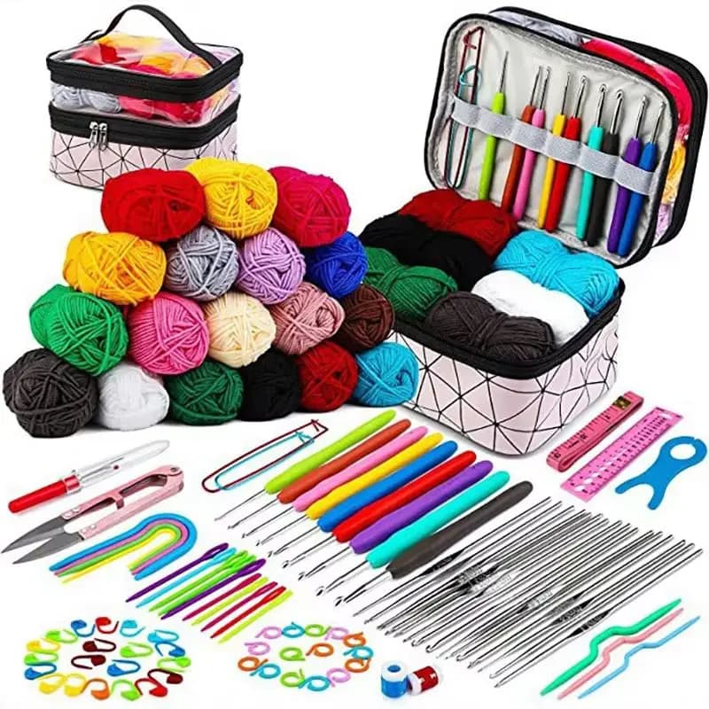 105Pcs Knitting Crochet Hook Set DIY Craft Sewing Tools Hand Woven Needle and Thread, including TPR Hooks Yarn Storage Bag Kit