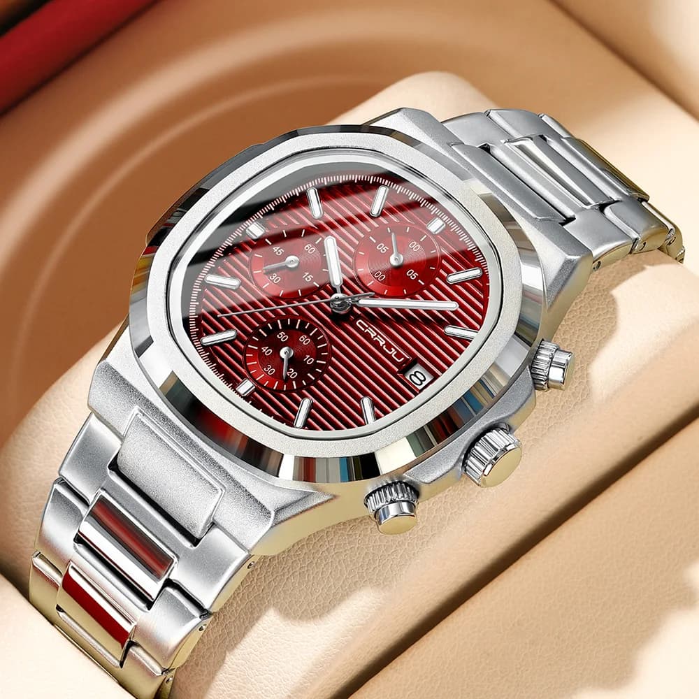 CRRJU Luxury Men's Watch Business Waterproof Men's Watch Luminous Date Display Stainless Steel Square Quartz Watch Reloj Hombre 2024