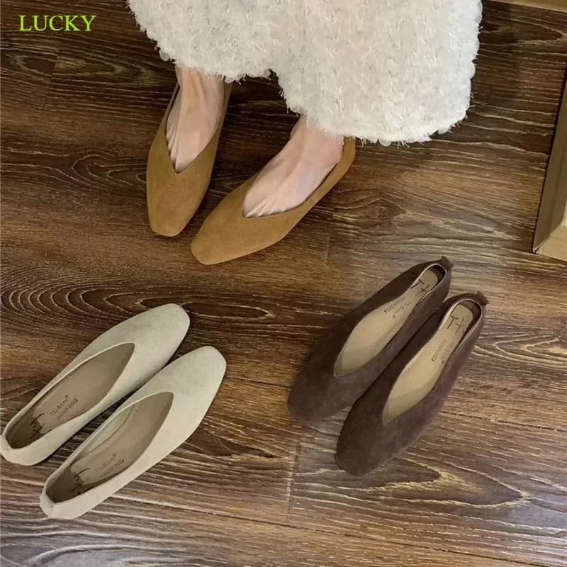 Bailamos Scarpe Basse Vintage da Donna con Punta Quadrata, Mocassini Morbidi, Comode Ballerine in Pelle per Abiti Femminili
