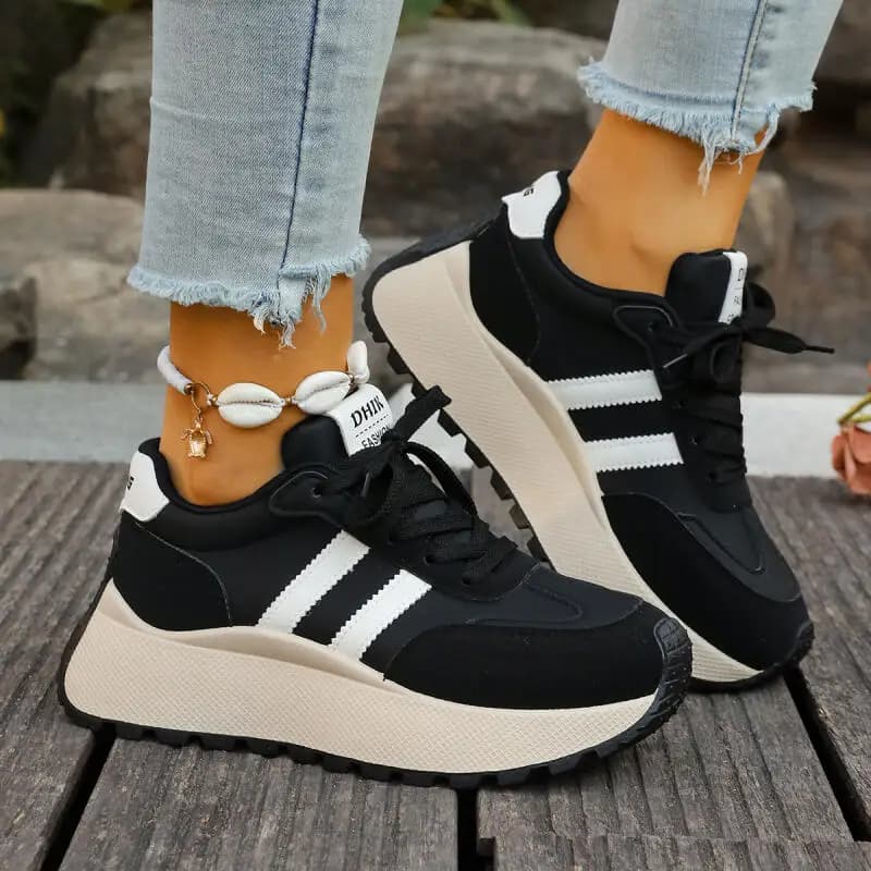 Sneakers with comfort plateau color mixed design woman brand 2026 women's stringed sports shoes with thick spring slip background