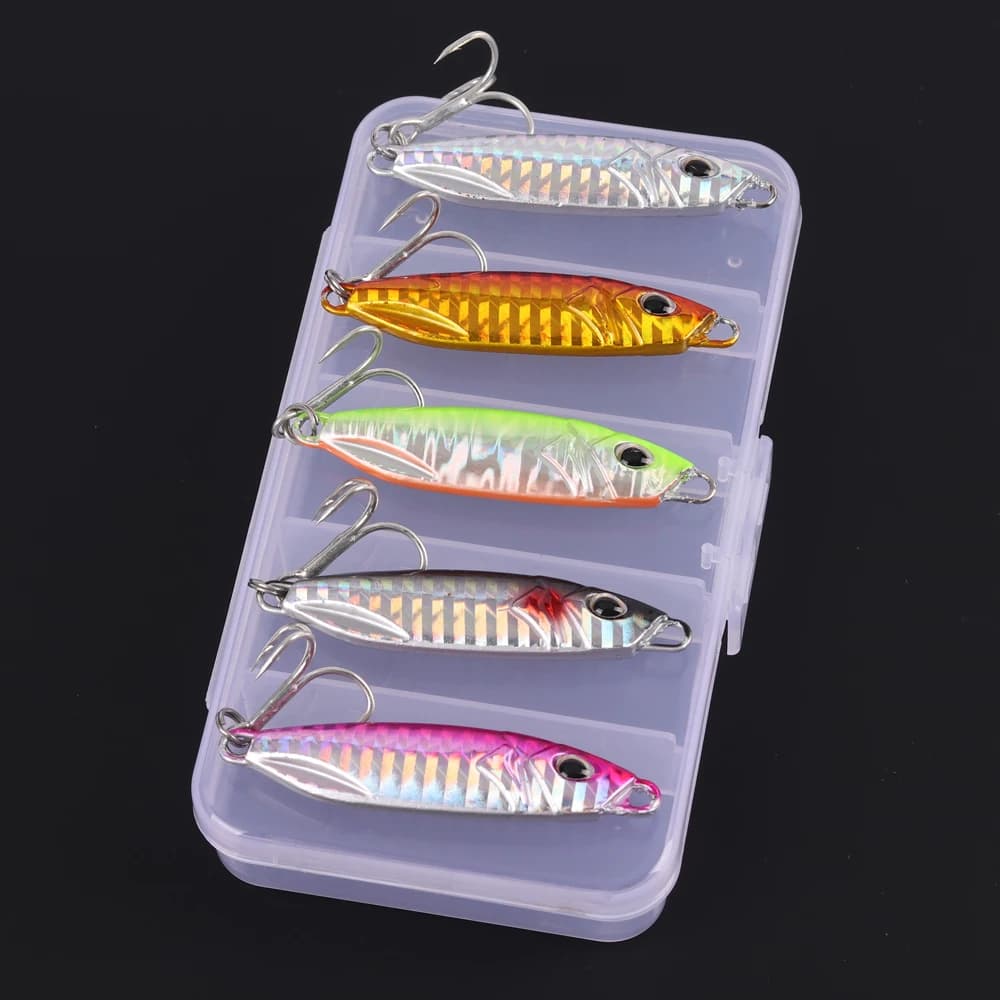 5 pz/scatola Micro Jig Pesca in Mare Metal Jig 10G 15G 20G30G Shore Casting Jigging Pesce Spigola Pesca maschere Richiamo Lento jigging esche