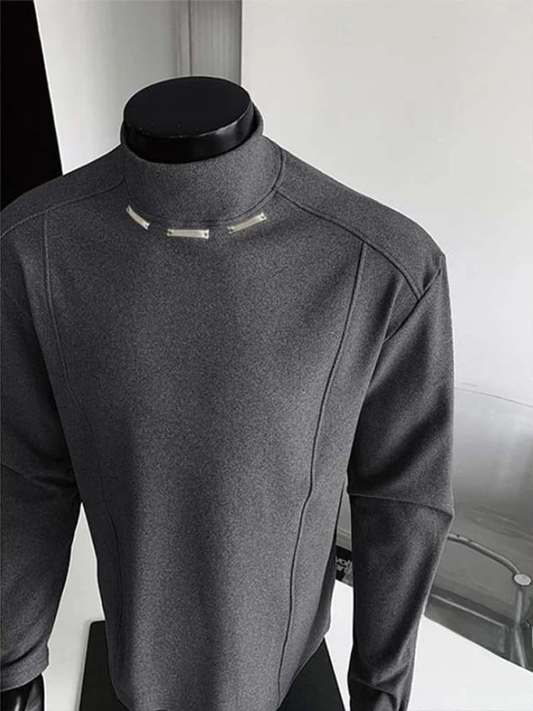 Maglia a maniche lunghe da uomo in metallo blu, con spalle scoperte, calda, da indossare sotto, con cappuccio, autunno inverno, stile americano