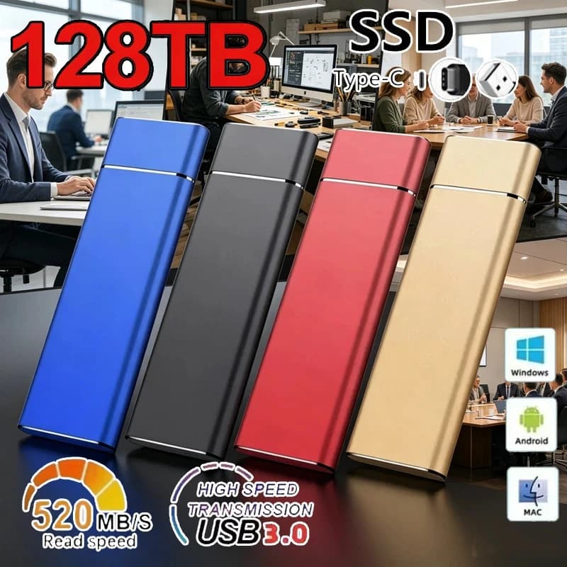 High Speed Portable USB3.0 External SSD Drive, Mini Compact Mass Storage Large Capacity for Laptop & Desktop Gaming Work Use