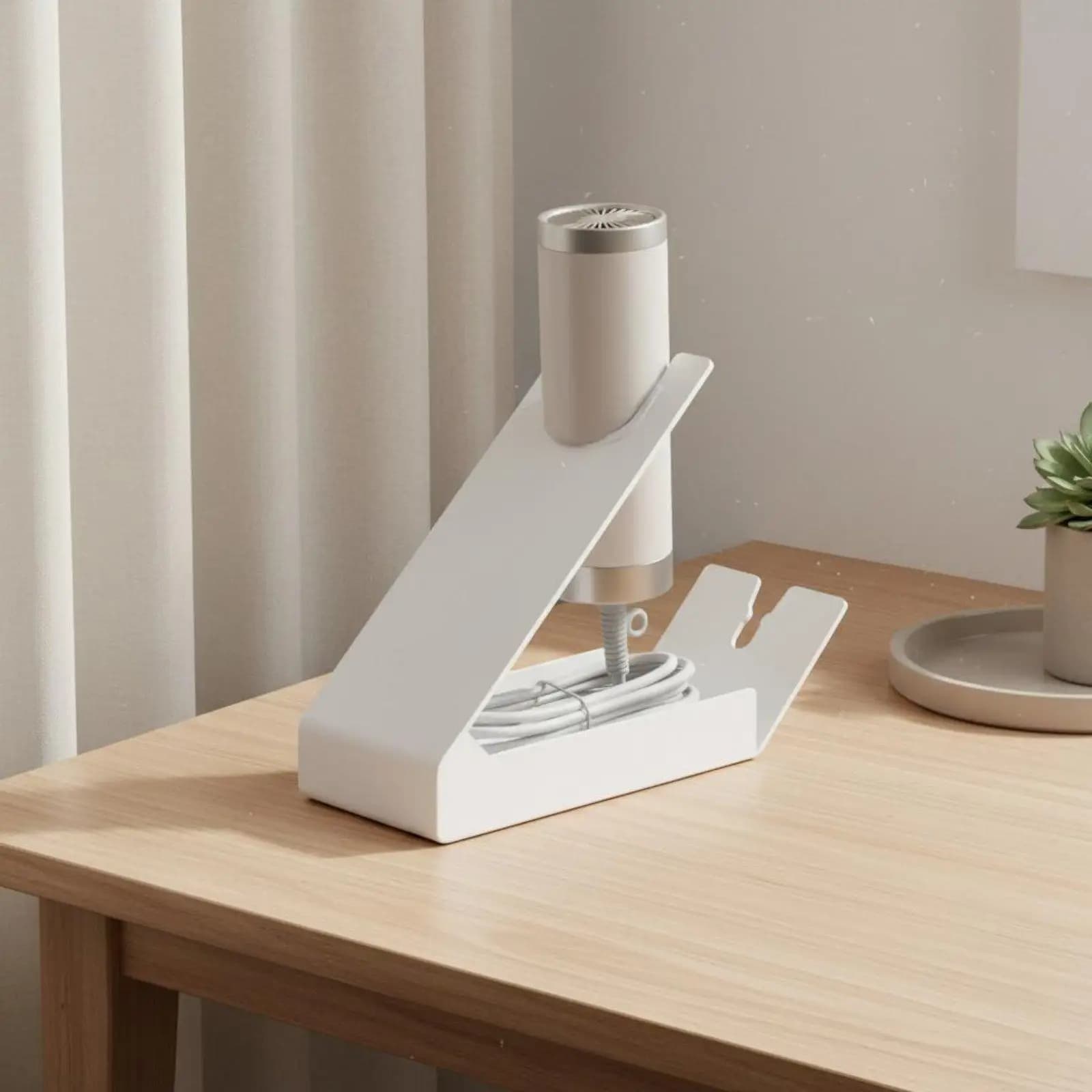 Universal Hair Dryer Stand Carbon Steel Blow Dryer Holder with Power Cord Storage for Washroom Organizer