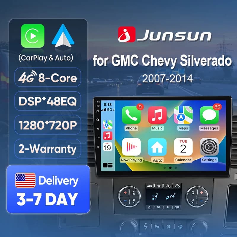 Junsun AI Voce Auto Stereo Radio Wireless CarPlay Per Apple Android Auto Per Chevrolet Silverado 2 2007-2014 Touch Screen BT GPS