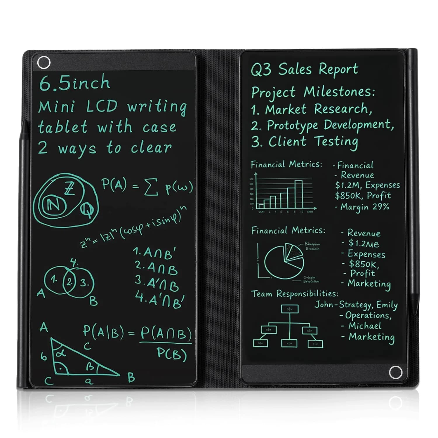 Mini LCD Writing Tablet 6.5 Inch Double Display Erasable Reusable Electronic Drawing Pads Scratchpad for Office and Learning