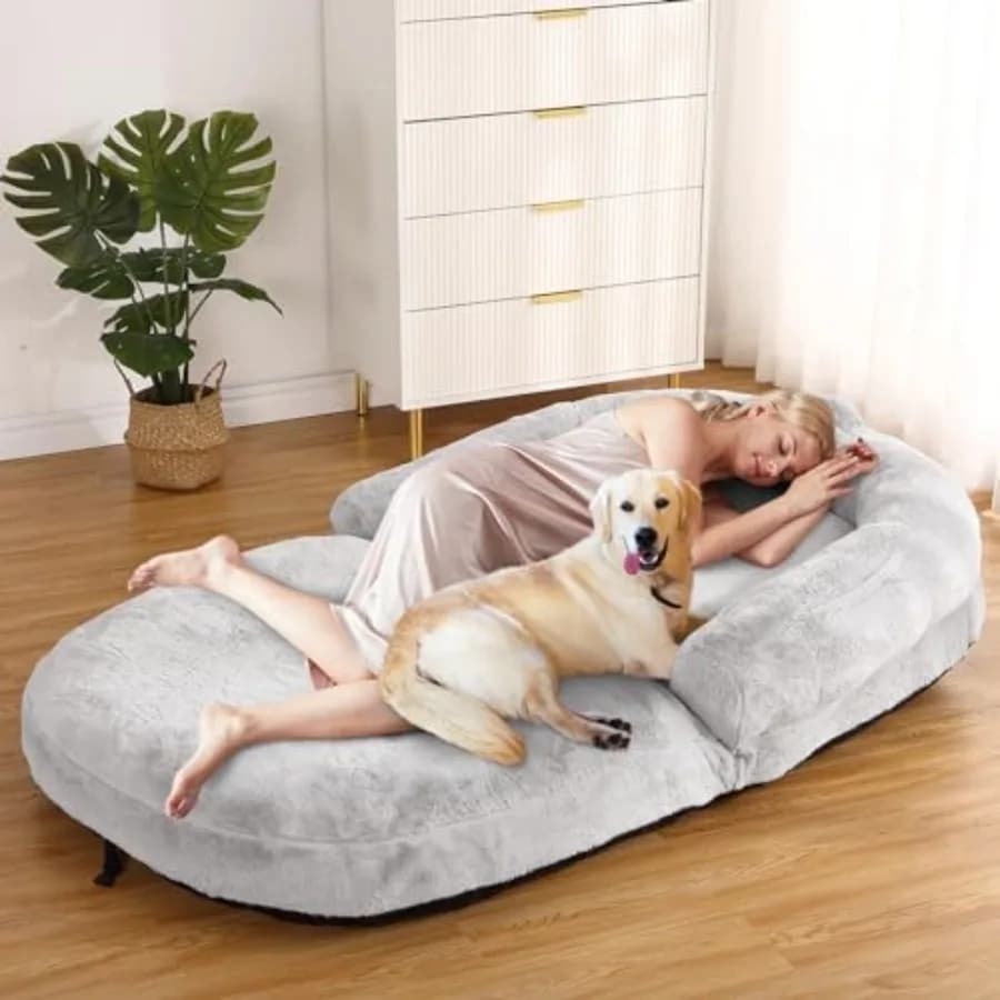 Foldable Bed for Dogs Suitable for Humans, 71x43x10 cm, Giant Bed for People and Home Animals, Fin Cover for Washable and Removable Hair, Light Grey