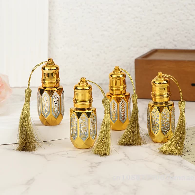 [ZYAS] 6ML Roll-on bottle with Steel Sphere, Luxurious Golden Glass Bottle for Perfume Samples, Rechargeable Travel Bottles
