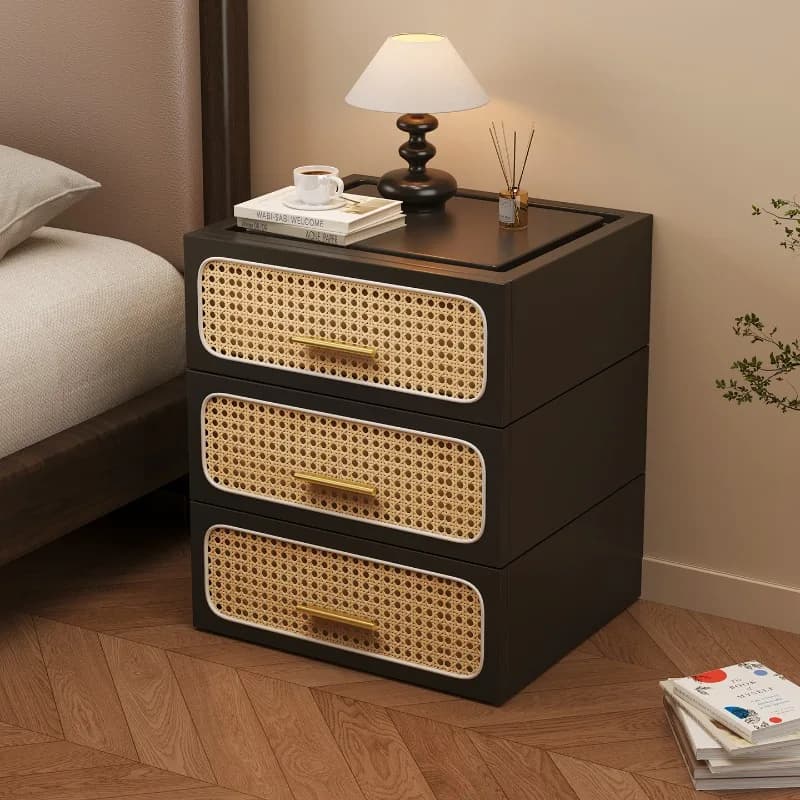 Comodini in Rattan con Cassetti, Moderni e di Lusso, con Maniglie, per Camera da Letto, Arredamento Unico