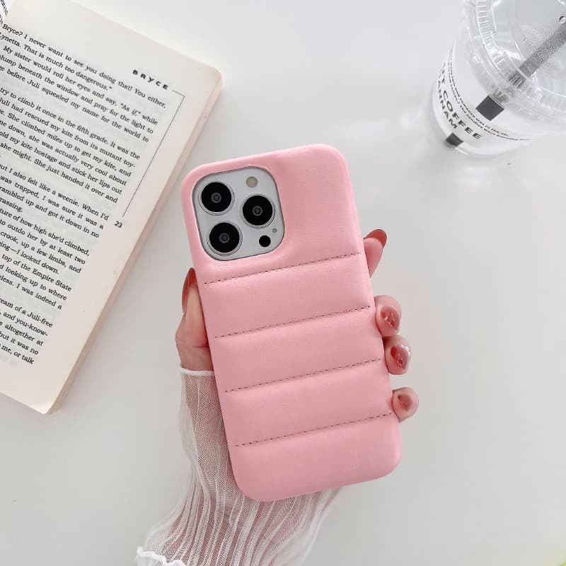Pc Luxury Solid Color Opaque Leather Down Jacket + TPU Soft Case for iPhone 16 Pro Max 14 11 12 13 15 Pro Max Rear Cover
