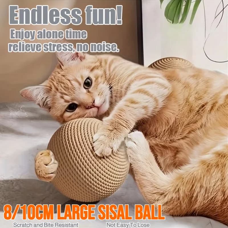 Palla Giocattolo per Gatti in Sisal 8/10cm, Grande e Resistente, per Gioco Autonomo, Anti-Morso, Interattiva, Divertente, Accessorio per Animali Domestici