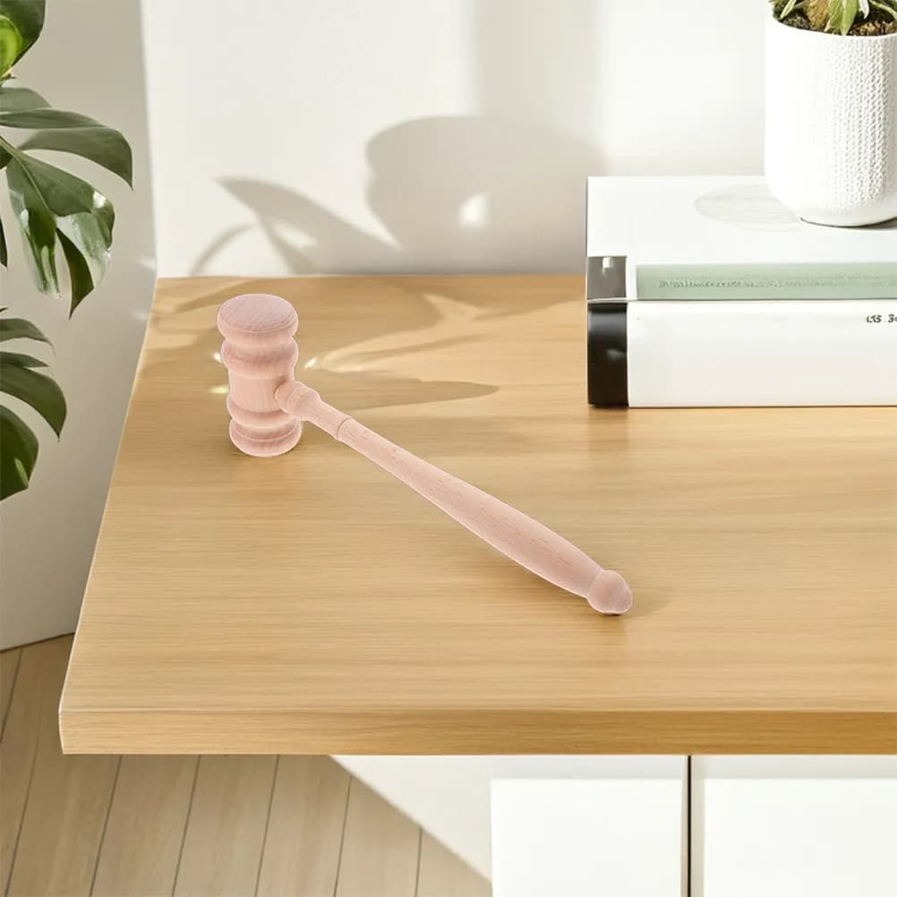 2 Pezzi Martello del Giudice in Legno Grezzo Ergonomico, Martello da Corte in Legno Massello, Accessori per Avvocati, Blocco Sonoro