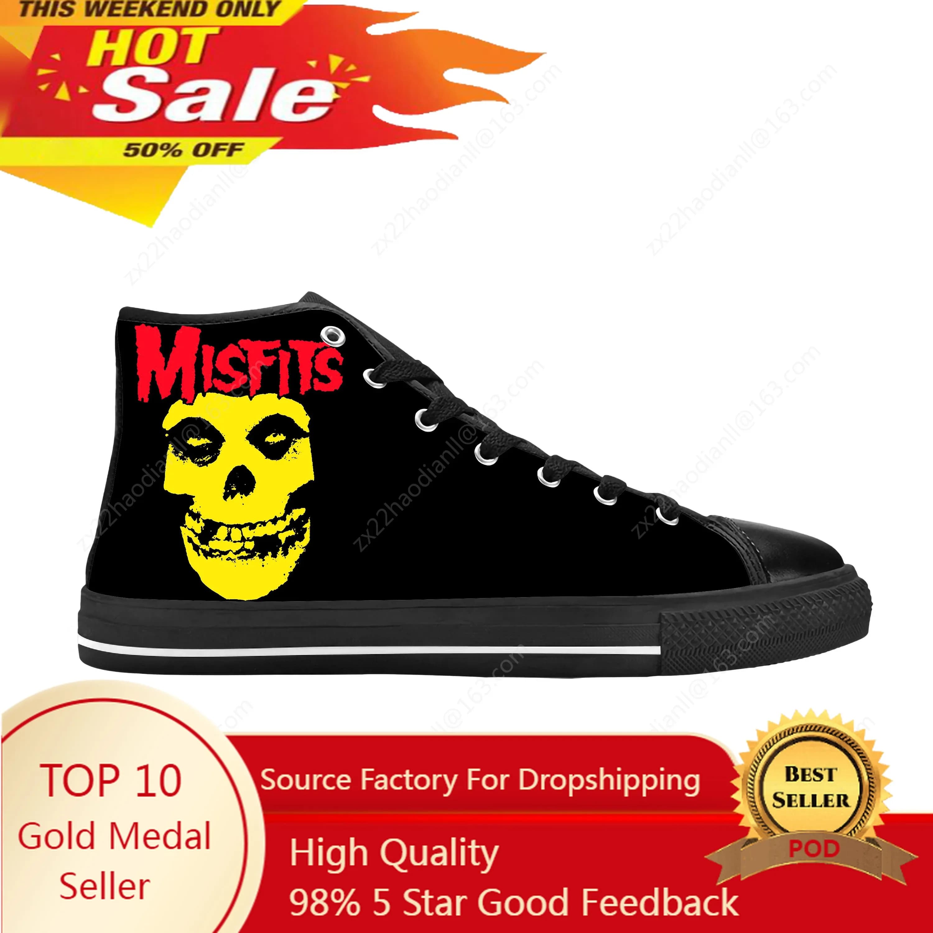 Hot Misfits Skull Skeleton Horror Rock Band Musica Scarpe di stoffa casual Scarpe da ginnastica alte comode e traspiranti con stampa 3D Uomo Donna