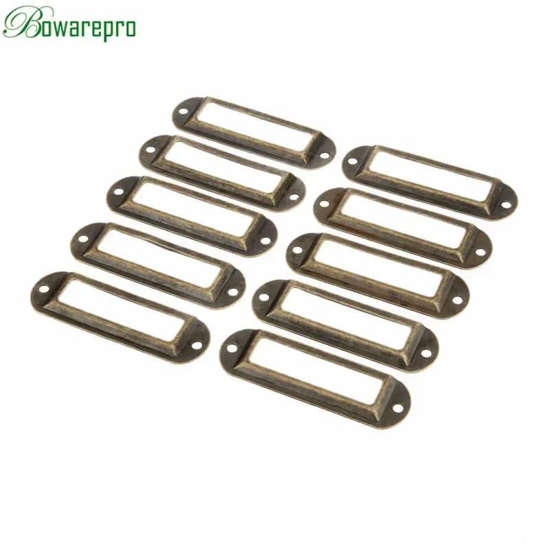 Bowarepro Etichetta 70*21mm Antico del Metallo Dell'annata Tirare Maniglia Telaio Supporto di Carta di Nome di File per Mobili Cassetto Dell'armadio Box 10 PZ