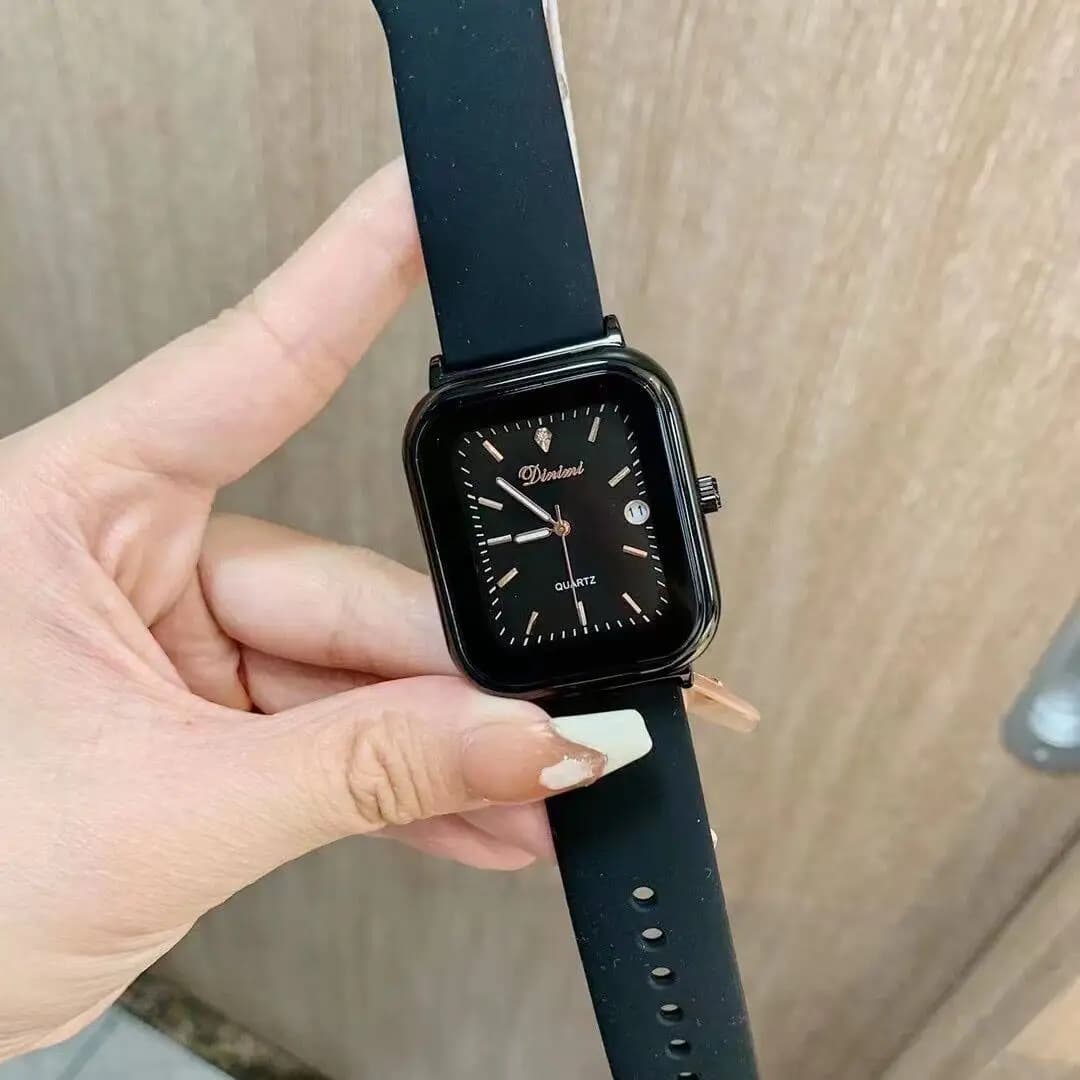 New Silicone Rectangular Watch For Women, Luxurious And High-End, With A Large Dial, Calendar Function, And A Thin Design.