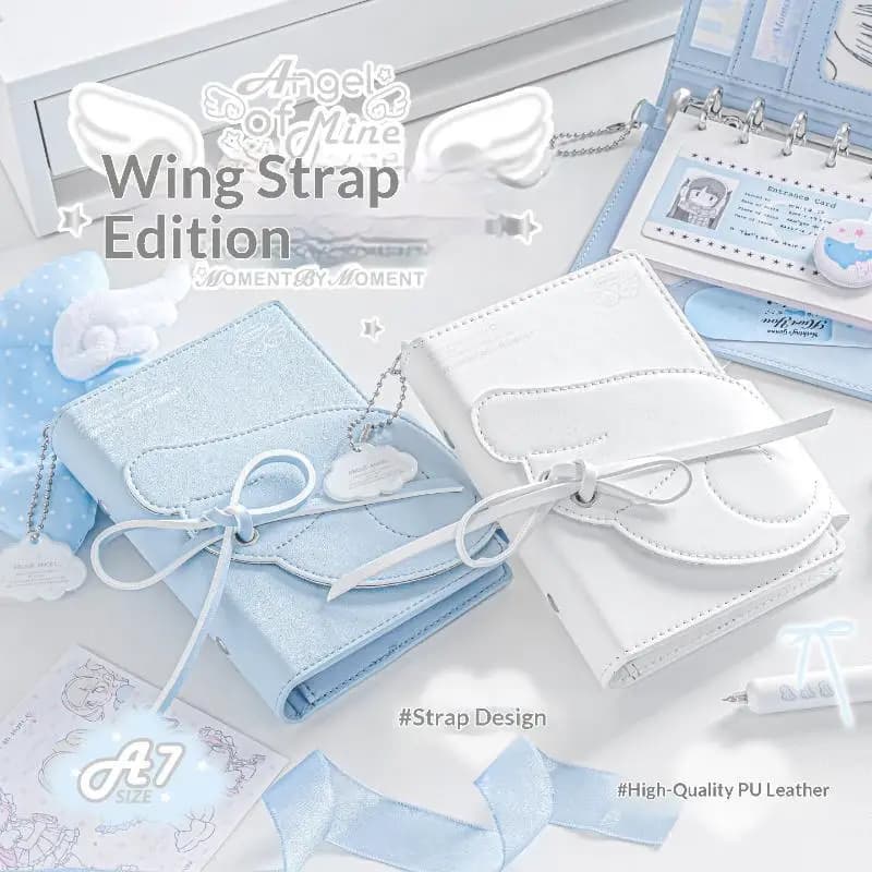 Angel Wings Multi Pocket Binder Notebook 3 Fold PU Leather Journal Cute Portable Planner for Office Students Graduation Gifts
