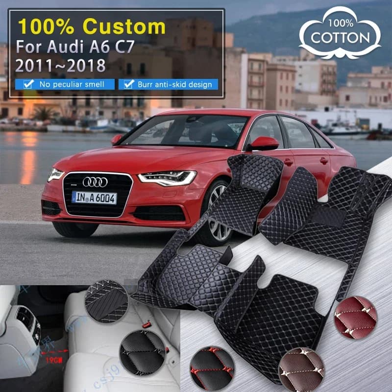Tappetini per auto completi per Audi A6 C7 4G 2011 ~ 2018 Tappeto Tappetino in pelle di lusso Set completo Tappeto durevole Parti interne auto Accessori per auto