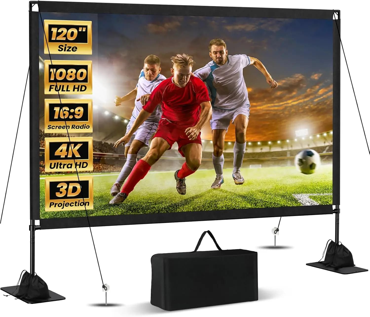 Schermo per Proiettore Portatile con Supporto: 120 Pollici 4K HD per Campeggio all'Aperto e Cinema in Giardino