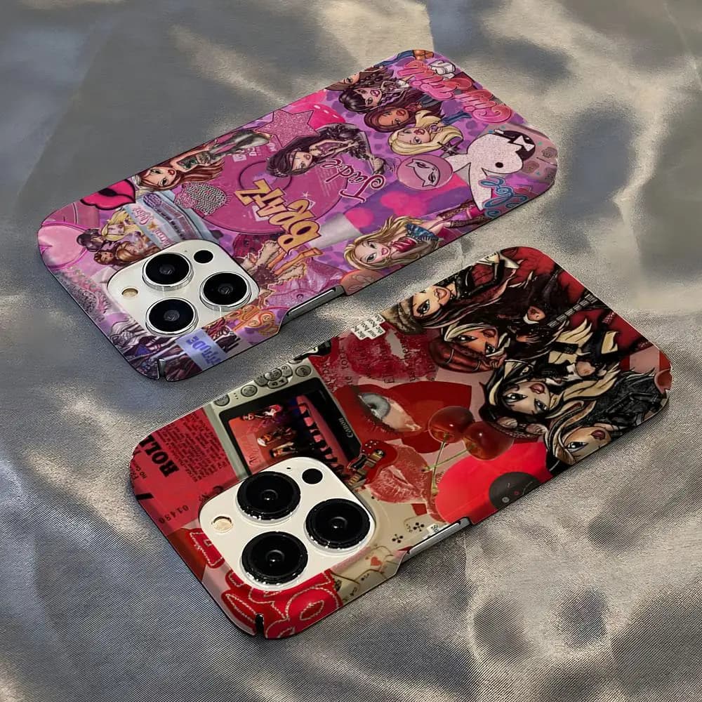 Moda Bella Bambola Bratz Cassa Del Telefono Caldo Per IPhone 16 15 14 13 12 11 Plus Pro Max Mini Lucido HD Pellicola Dura Borsette copertura