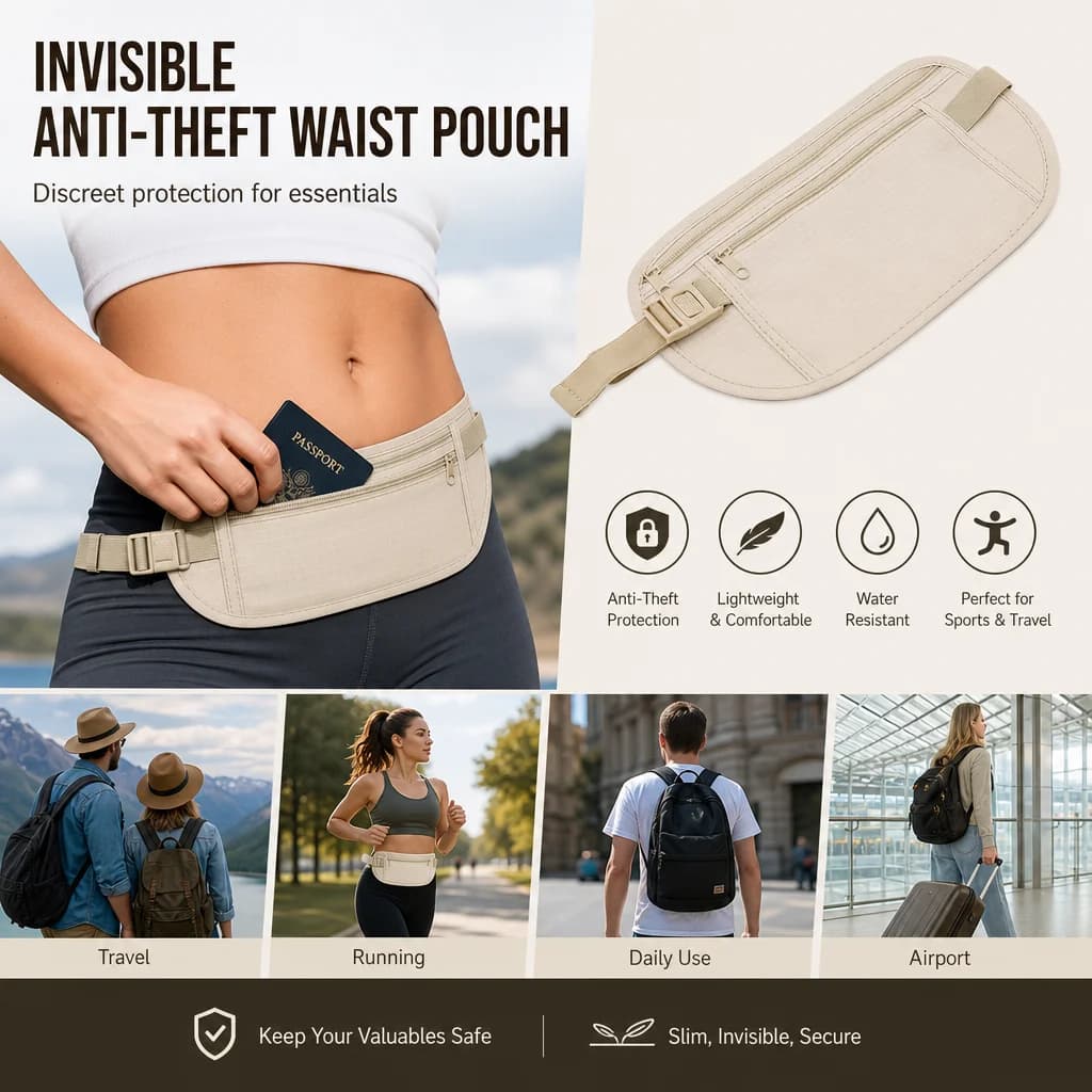 Waterproof Money Belt for International Travel Men Women Hidden Passport Holder Slim Anti Theft Waist Pack Durable Gear