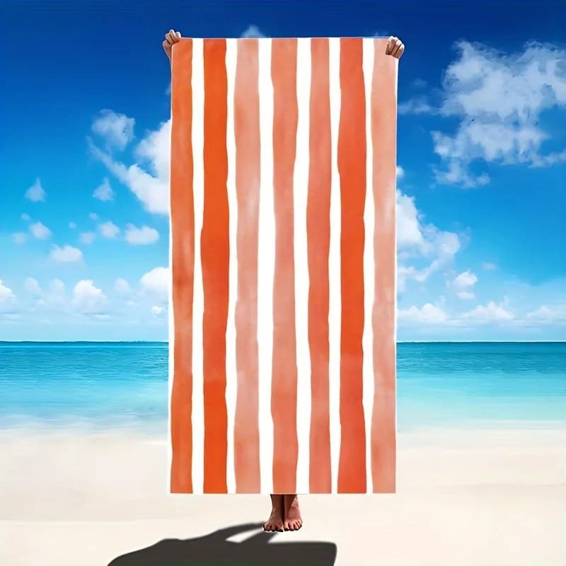 Telo Mare a Righe Arancioni in Terracotta, Asciugatura Rapida, Anti-Sabbia, Oversize, per Piscina, Viaggi, Vacanze Estive, Unisex