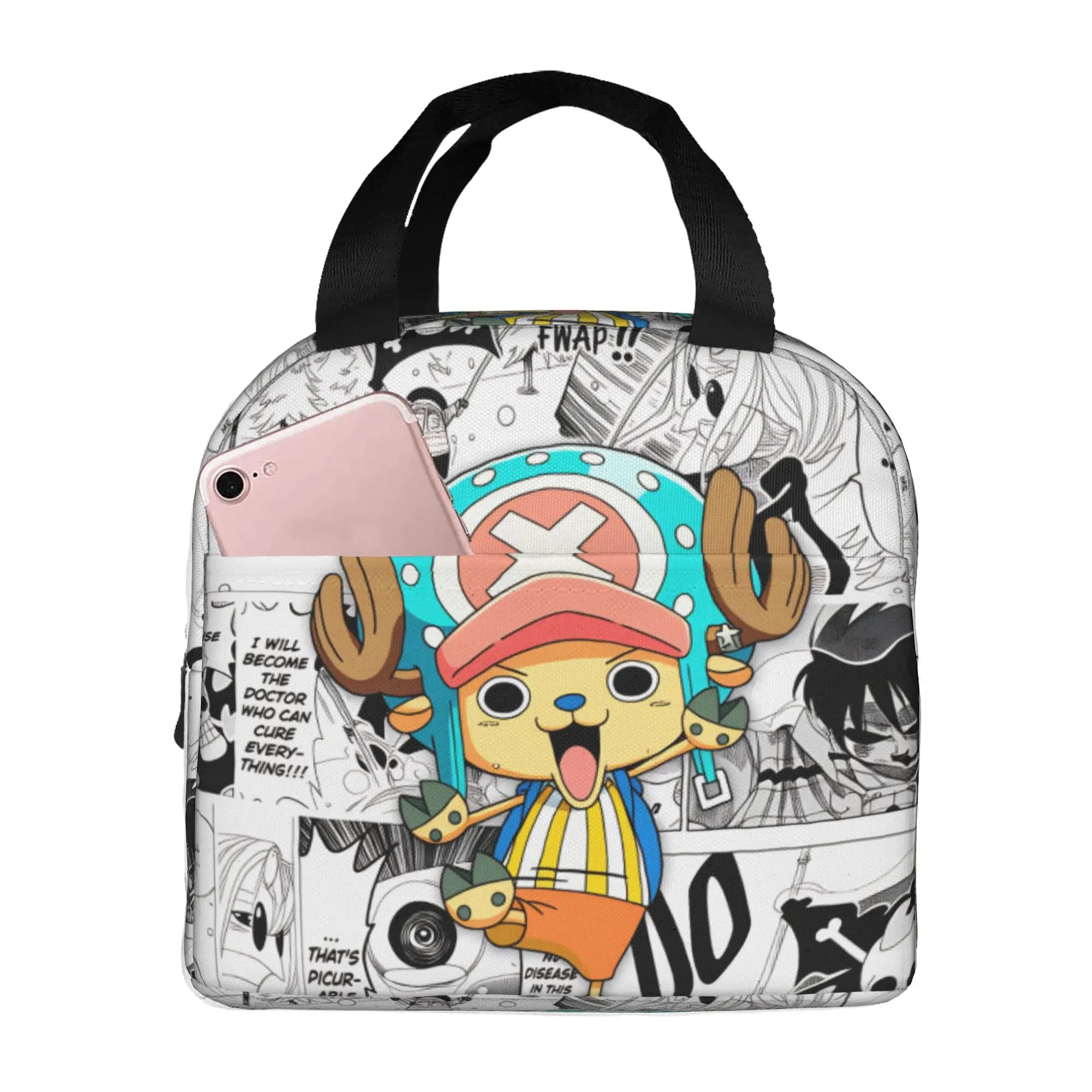Custom One P-Pieces Tonys Choppers Insulated Lunch Bag for Women Waterproof Cartoon Deer Comic Thermal Cooler Bento Box School