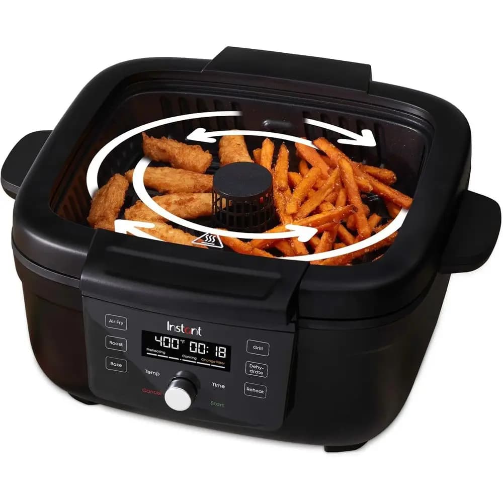 Friggitrice ad Aria e Grill da Interno 6-in-1 Multifunzione: Cuoci, Arrostisci, Riscalda, Disidrata con Filtro Anti-Odore e Parti Rimovibili Facili da Pulire
