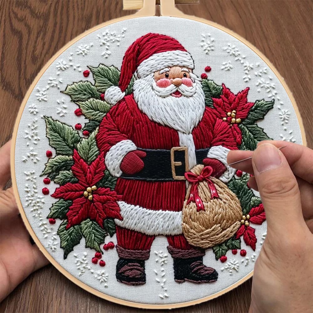 1 set kit da ricamo natalizio, set da cucito con filo, aghi, cerchio e tutorial, artigianato natalizio fai da te per regali di decorazioni natalizie