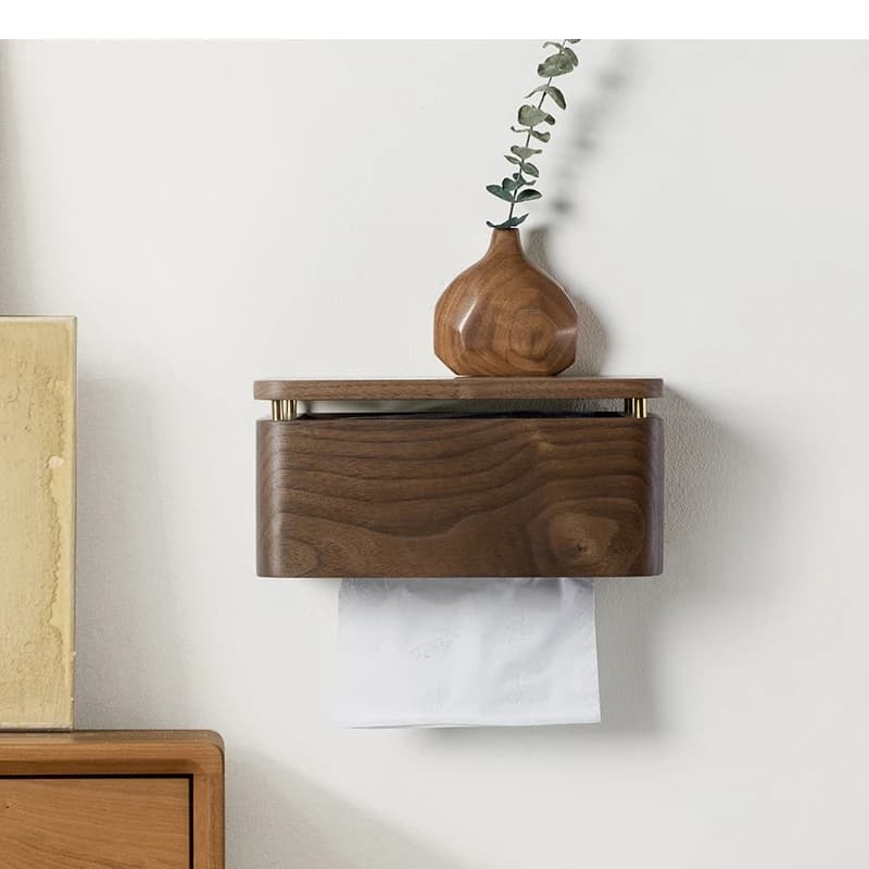 Walnut Wood Tissue Holder Wall Mounted Toilet Paper Boxes Towel Stand Simple Household Napkin Rack Bathroom Shelves