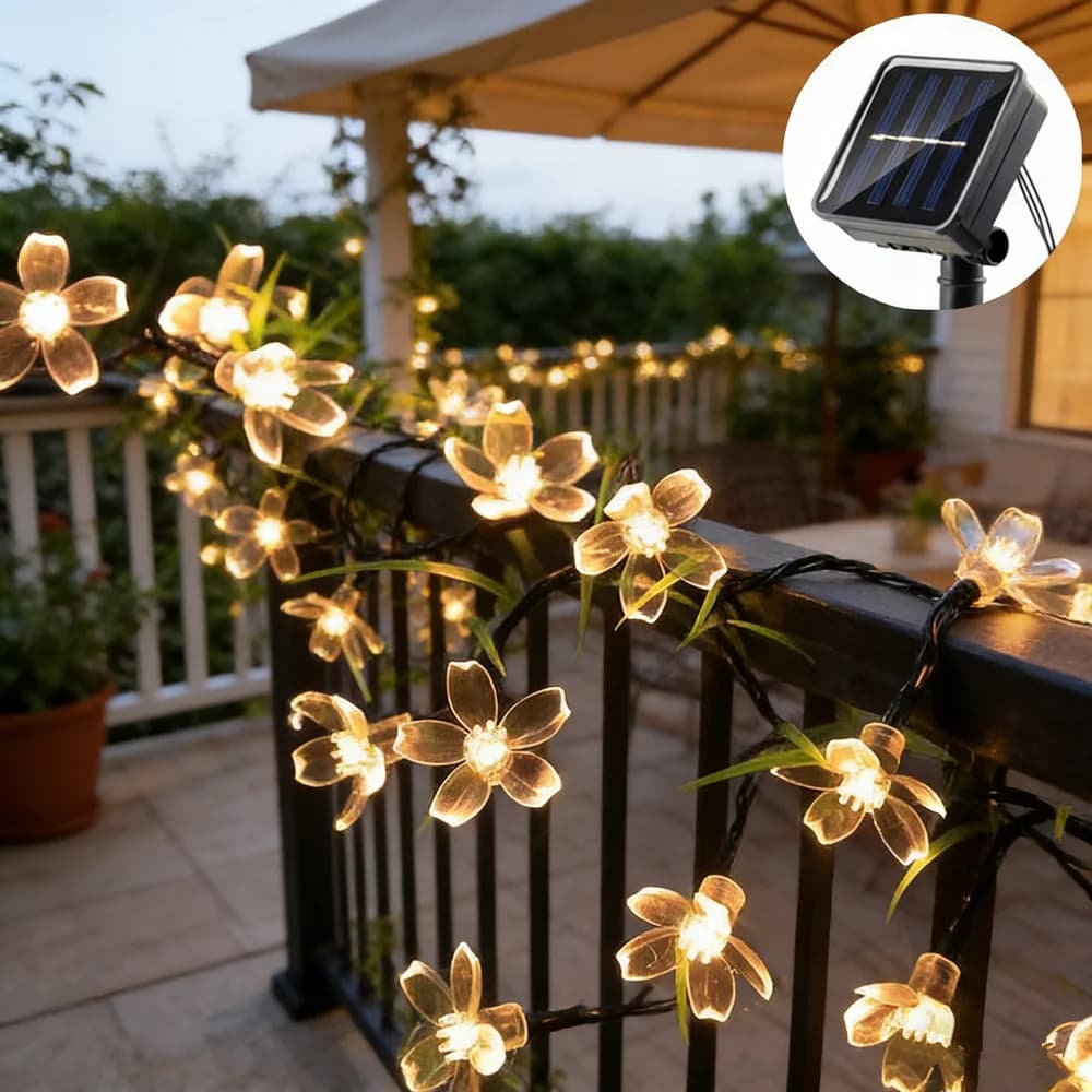 Luci a stringa solari da giardino 5/7/12M, decorazioni per esterni, ghirlande di fiori di ciliegio, lampade LED per matrimoni e feste