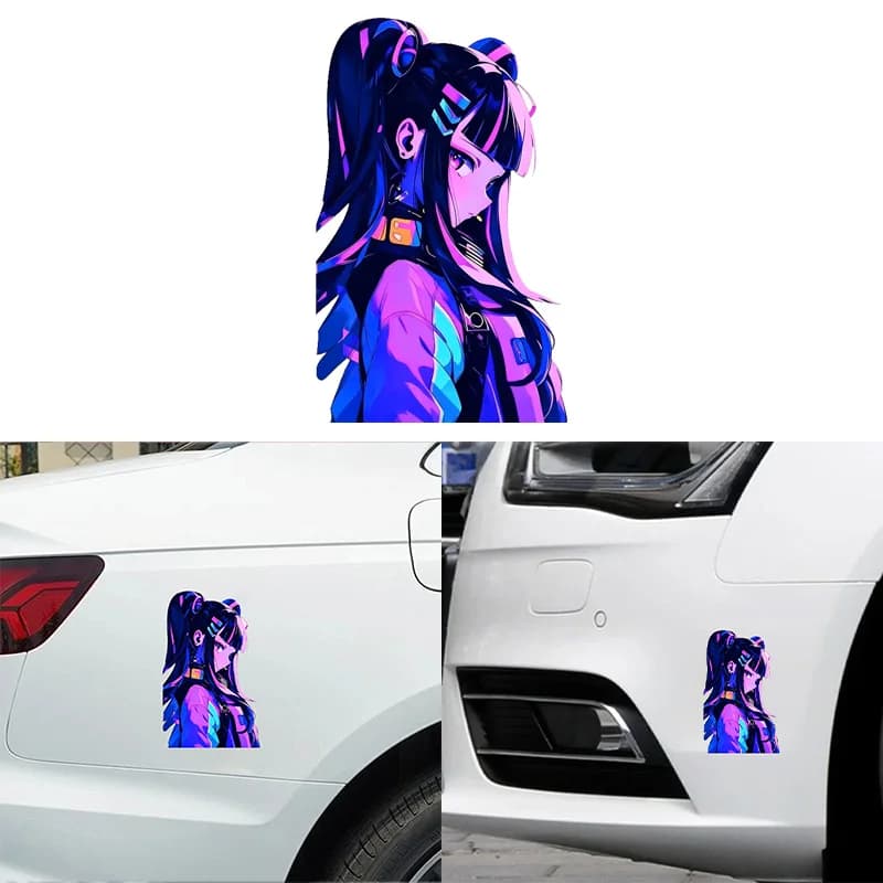 Neon Cyberpunk Anime Girl Vinyl Car Sticker Waterproof JDM Decal for Car Window Motorcycle Helmet Laptop Luggage Decor