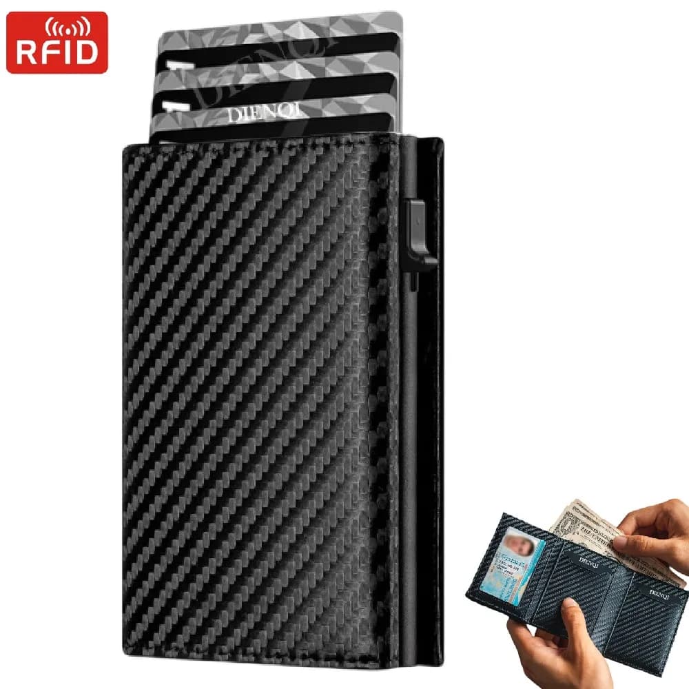 Portafogli da uomo di marca di lusso con RFID, porta carte di credito, borsa per soldi, portamonete da uomo, motivo in fibra di carbonio, regalo per uomo