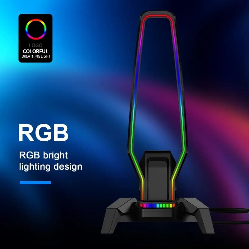 Supporto per cuffie RGB con 2 porte USB, supporto antiscivolo per cuffie per configurazione PC da gaming