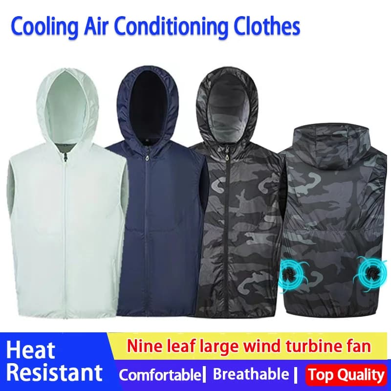 Summer Cool Fan Vest Man USB Charging Fan Hooded Air-conditioned Clothes Sleeveless Jacket Outdoor Sun Protection Fishing Vest