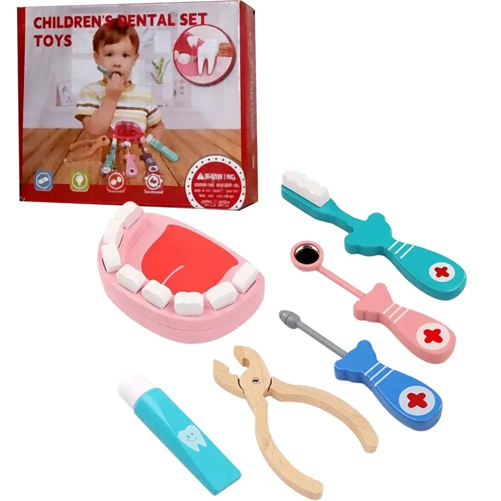 Giochi di finzione in legno Giocattoli educativi da dottore per bambini Simulazione Dentista Controlla spazzola Denti Set di medicinali Giochi di ruolo