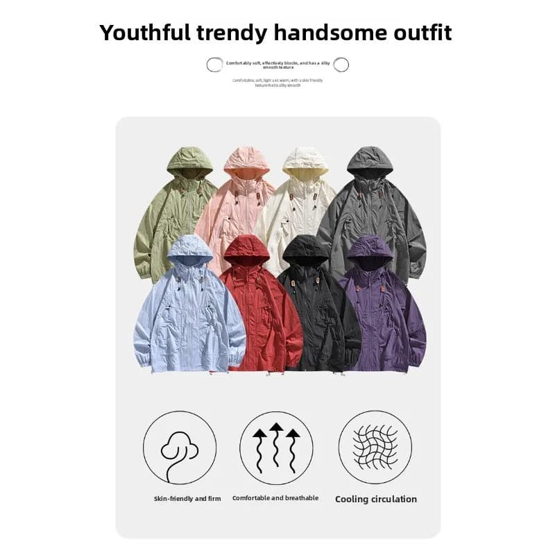 Abbigliamento per corsa all'aperto in tessuto Ice Silk ad asciugatura rapida, protezione solare, leggero, traspirante, resistente ai raggi UV, giacca casual per coppie