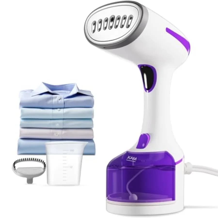 Vaporizzatore per Vestiti 1500W, Riscaldamento Rapido in 20 Secondi, Vaporizzatore Portatile 2 in 1 con Spazzola per Tessuti, Rimuovi Pieghe