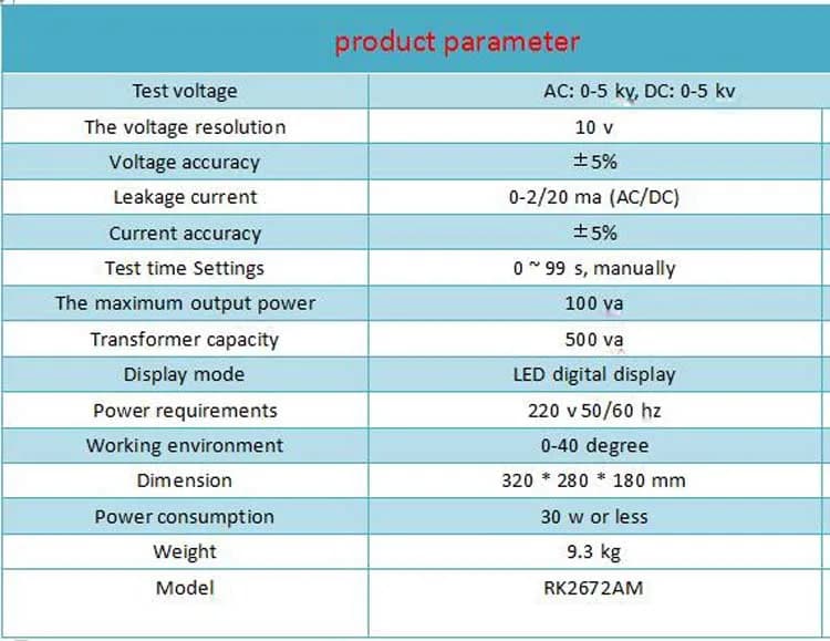 High Accuracy AC / DC Resistance Voltage 5KV Pressure Tester Hipot tester RK2672AM