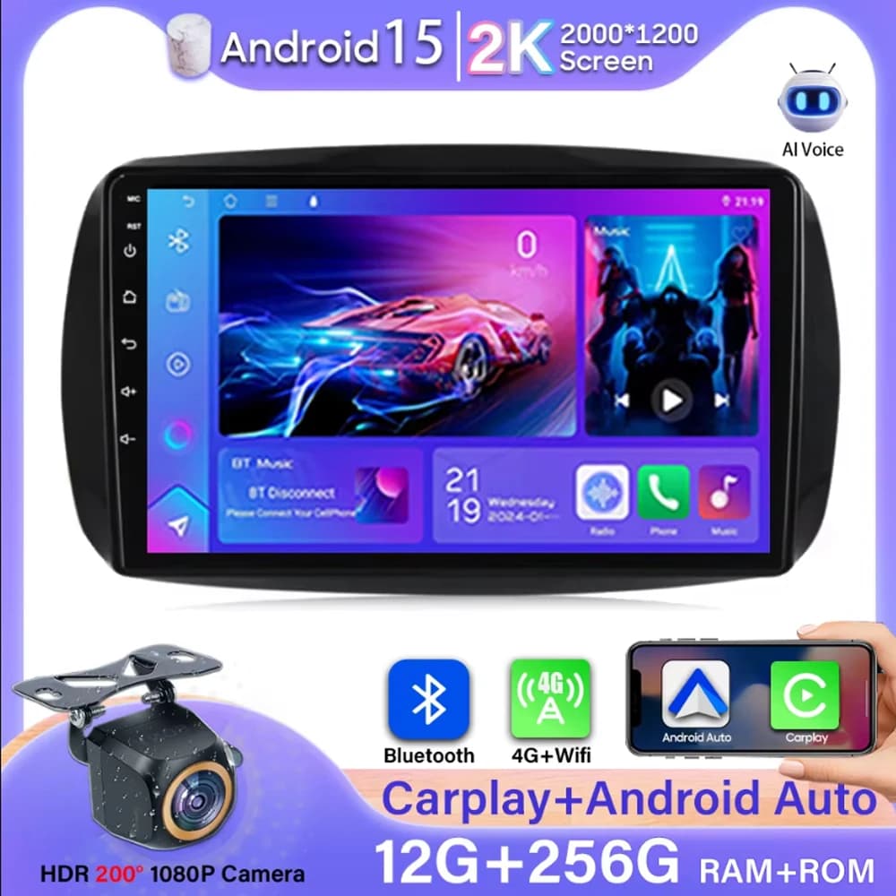 Android Carplay For Mercedes Smart 453 Fortwo 2014 2015 - 2020 Autoradio GPS navigation 4G Wifi No 2din Stereo Video DVD