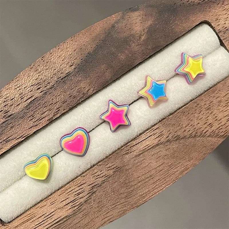Colorful Star Annular Ear Bone Nail Stainless Steel Cute Love Heart Cross Earrings For Women Body Puncture Accessories