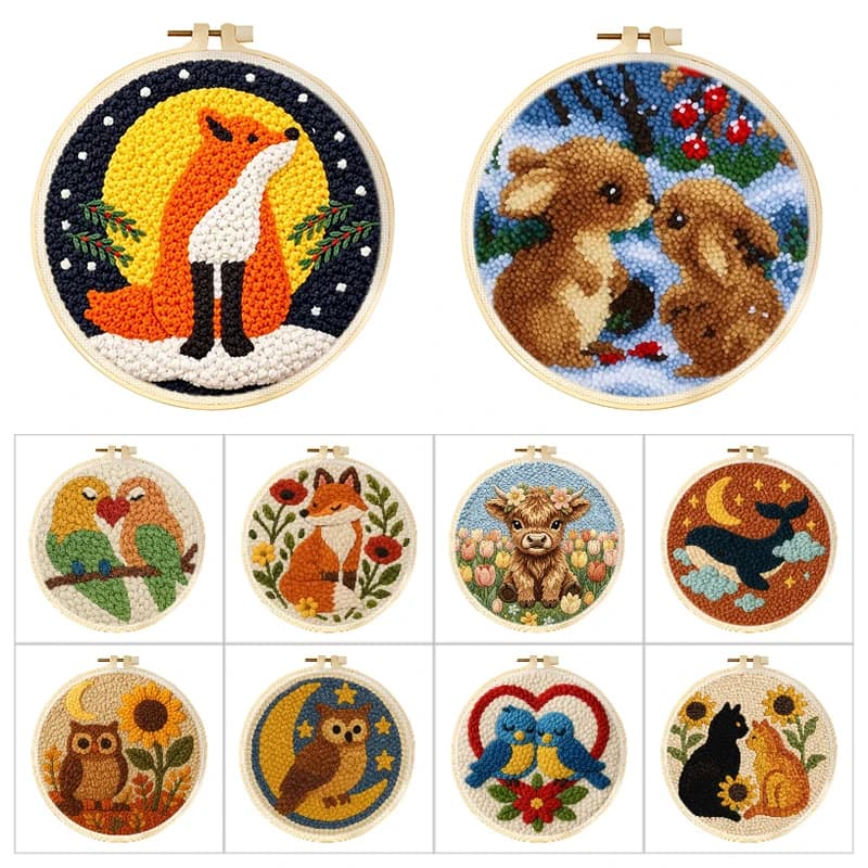 GATYZTORY Punch Needle Embroidery Kit Cartoon Cute Animals Rug Tufting Sewing Punch Needle Kit DIY Crafts for Adults DIY Gift