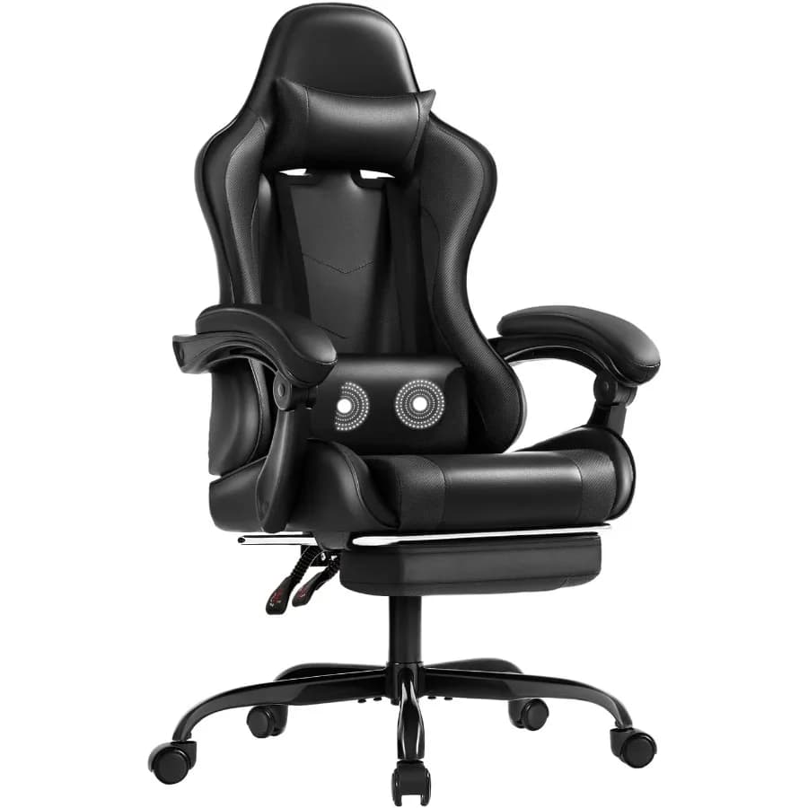 Sedia da gaming con poggiapiedi e supporto lombare per massaggio Sedie ergonomiche per computer Sedile girevole e regolabile in altezza a 360° con poggiatesta
