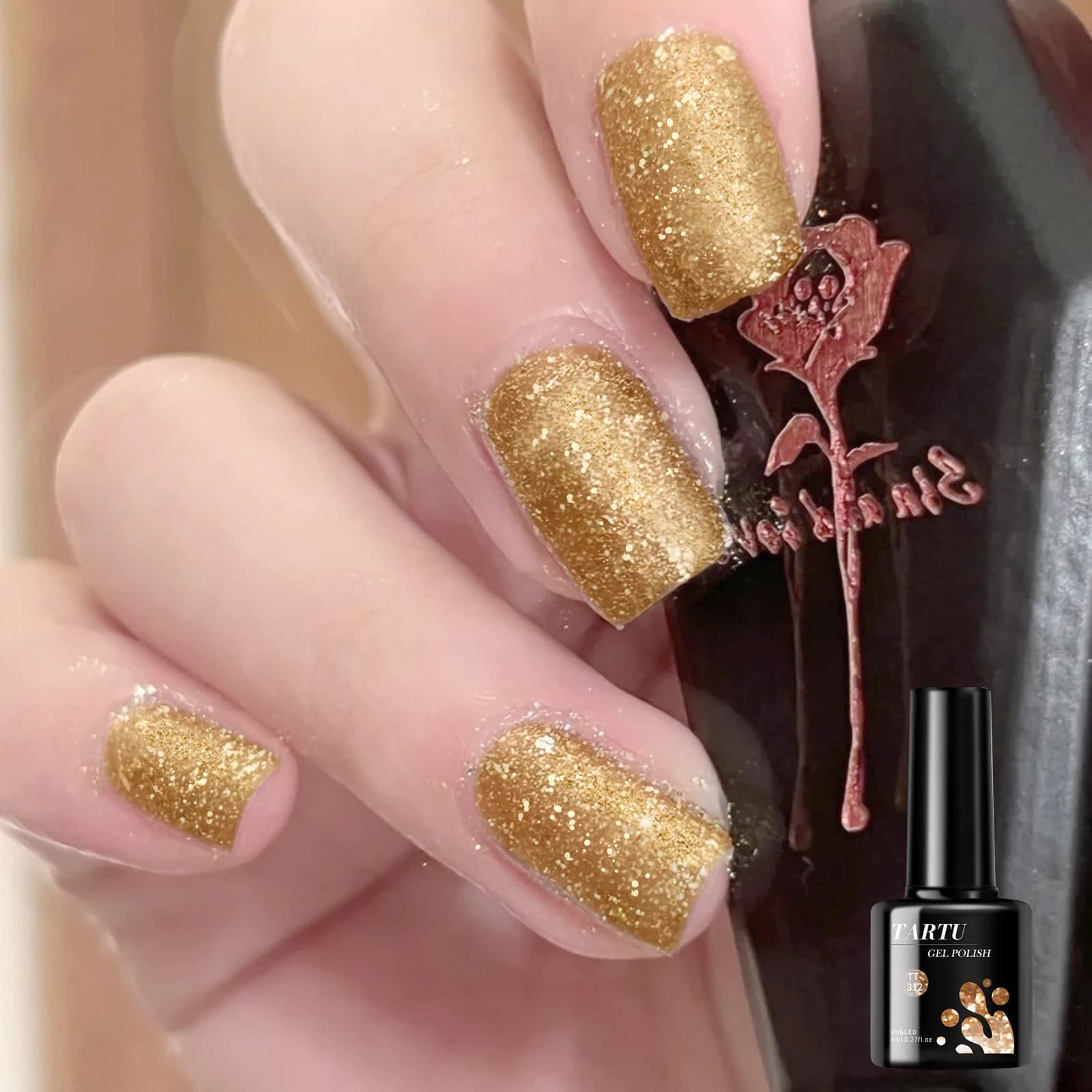 Smalto per unghie gel glitter olografico glitter oro da 8 ml Rimovibile LED/UV Paillettes glitterate a lunga durata Salone per nail art per la casa