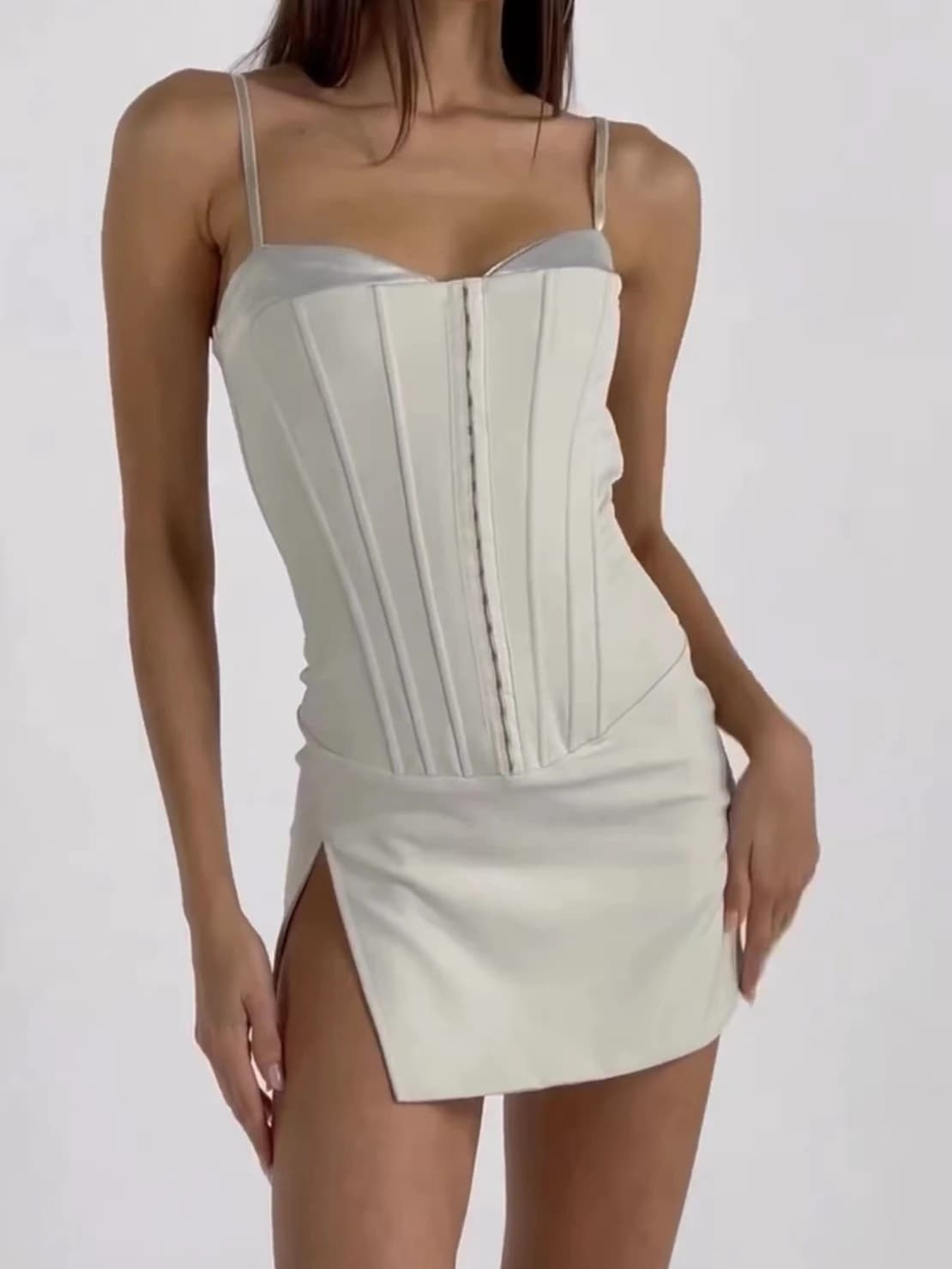 Sexy Spicy Girl Fishbone Hook Tight Waist Slimming Split Strapless Short Dress GIA High Waist Polyester Cotton Blend Spring S...