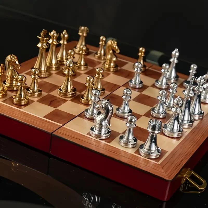 Chess Deluxe Wooden checkerboard Set 30cm/11.81in Portable folding checkerboard with weight zinc alloy pieces Ideal Christmas