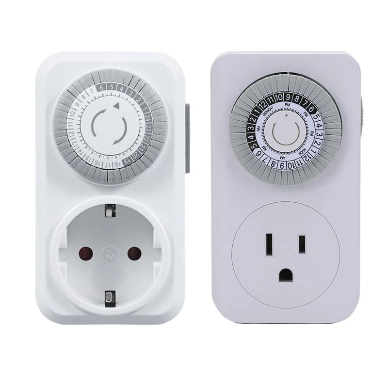 Timer Meccanico con Spina Tedesca, Americana e Britannica, Presa Elettrica con Ciclo 24 Ore e Interruttore Automatico per Luci, Ventilatori, Acquari