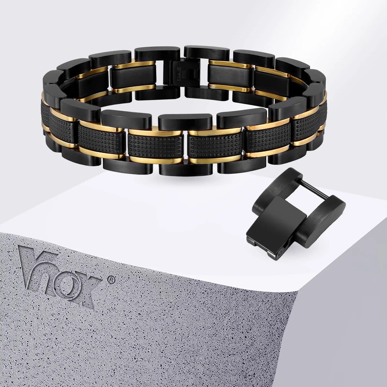 Bracciale da uomo Vnox in acciaio inossidabile da 14,5 mm, cinturino per orologio con doppia chiusura, regolabile, idea regalo per lui, marito, padre