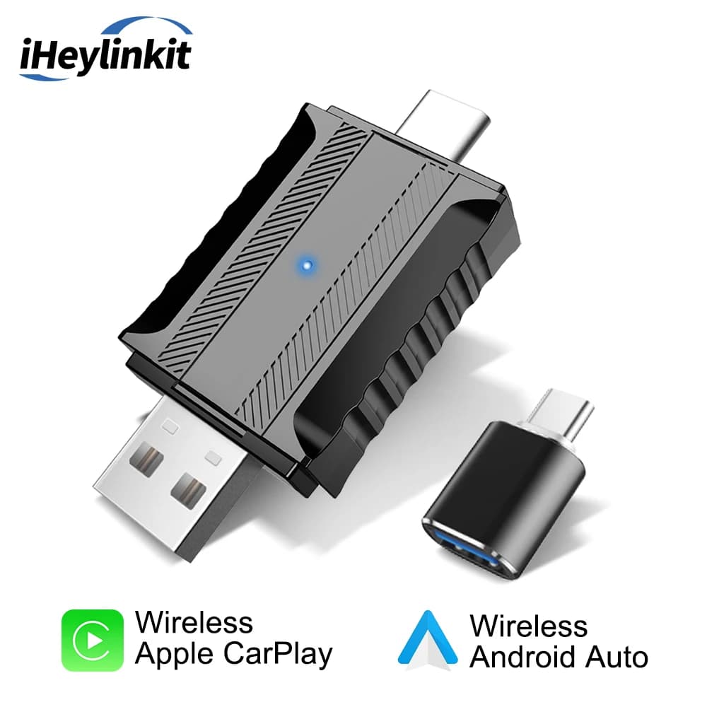 Heylinkit NUOVO Adattatore Wireless 2-in-1 Mini per Android Auto e CarPlay, Dongle USB Intelligente Plug and Play 2.4/5Ghz per Autoradio