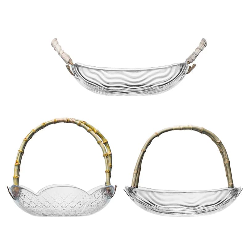 LH light luxury handmade rattan glass fruit basket glacier pattern tea table food dried fruit plate